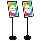 Aluanz Soporte Informativo A3 Regulable en Altura Negro - Pack de 2 - Expositor de Pie de Aluminio, Marco Giratorio para Carteles - Altura Ajustable 70-125 cm