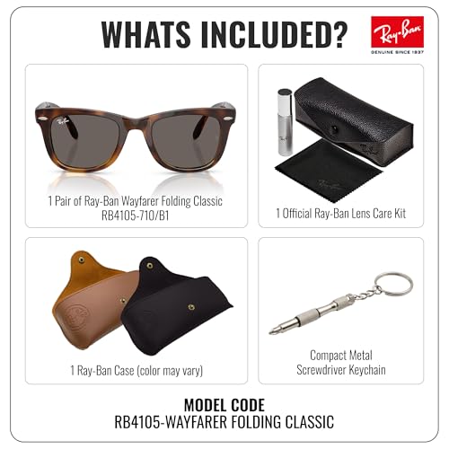 Image of Ray-Ban RB4105 WAYFARER FOLDING CLASSIC Square Shape Sunglasses for Men with Official Eyewear Kit