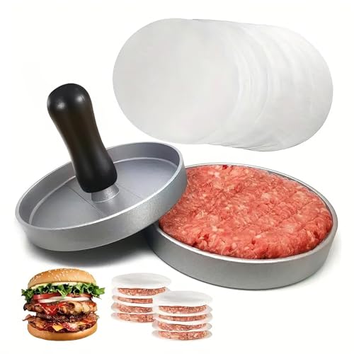 Muexoee Prensa Hamburguesas, Molde para Hacer Hamburguesas, Smash Burger Kit Incluy Molde Hamburguesas Caseras 100 Hojas de Papel Encerado