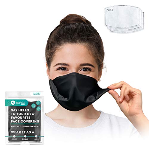 Trtl Protect Face Mask. Machine Washable, Breathable, Adjustable and Sustainable (Black Face Mask - Size Regular)