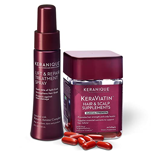 Keranique Hair Growth and Repair System - Clinically Proven KeraViatin Hair Growth Vitamins [Biotin, Vitamin B, Curcumin] and Lift and Repair Treatment Spray for Instant Volume [30 Days]