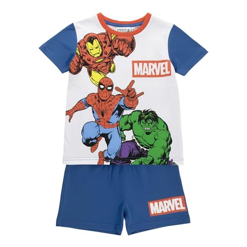 Pijama Corto Marvel Niño Verano - Pijama Infantil Avengers 2 Piezas, Camiseta y Pantalón Corto, Transpirable, Cómodo y Suave