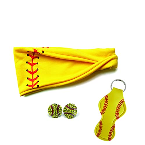 Daisy Lane Baseball Softball Gift for Women Girl Earring Headband and Keychain Set Sports Fan (Softball)