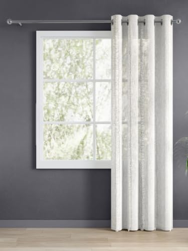 Image of haus & kinder Decorative Sheer Door Curtain 7 Feet Pack of 1 |Aesthetic Decor Long Curtain Feather Fringe Off-White 120 x 213 cm