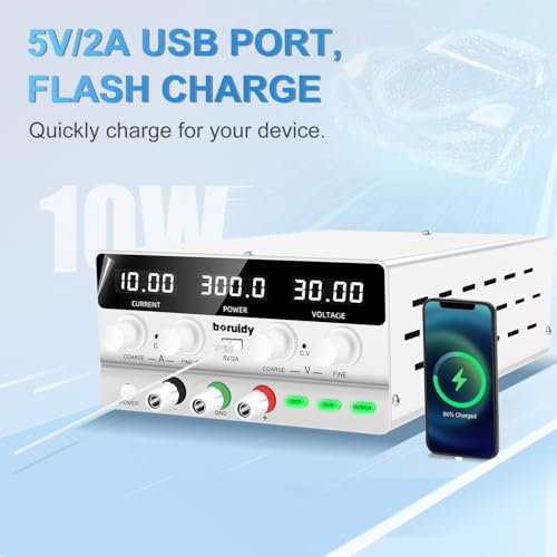 Image of DC Power Supply Variable 30V 10A, 300W Encoder Adjustable Switching Regulated High Precision 4-Digits LED Display 5V /2A USB Port Bench Lab Power Supplies with OCP OVP Output Button