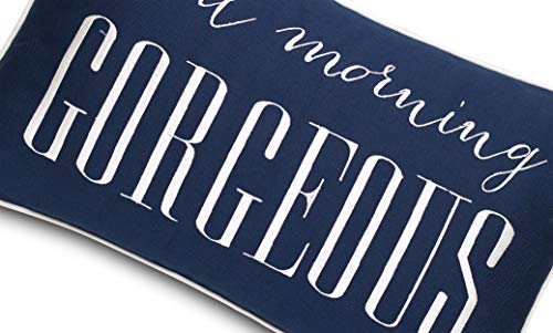 Adecor Hello Handsome Good Morning Gorgeous Set Of 2 Pcs Embroidered Lumbar Decorative Accent Throw Pillow Cover - Bedroom Decor, Gift For Newlyweds - 12X20 Inches, Navy Blue #TOP4