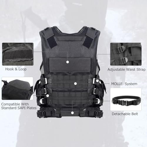 YAKEDA Tactical Outdoor CS Game Vest Adjustable Fit Adult (Black)