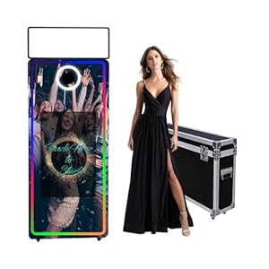 Magischer Spiegel, Fotokabine, 165,1 cm, Flugkoffer, tragbar, 81,3 cm (32 Zoll) Touchscreen, für Hochzeiten, Partys, Veranstaltungen (schwarze Maschine, 165,1 cm / 81,3 cm Touchscreen)