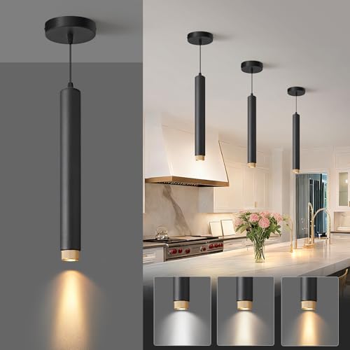 OKELI Modern Black LED Pendant Light for Kitchen Island, 1 Pack – Dimmable Zoomable Pendant, Adjustable Beam Angle, 3 Color Temps 2700K/4000K/6000K, Mini Hanging Light for Bar or Bedroom, 7W 15"