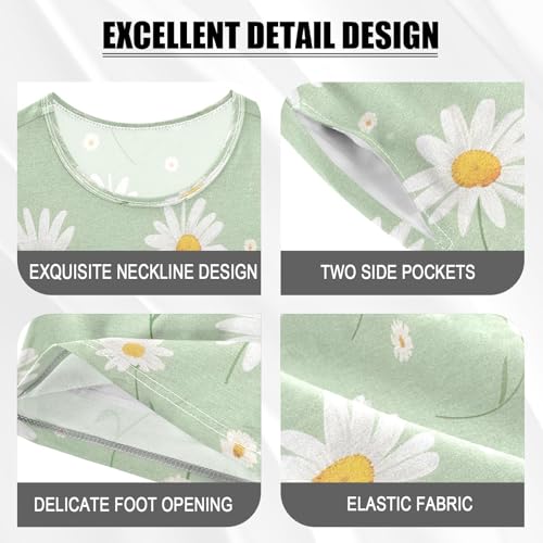 White Daisy Flowers Pattern Kids Pjs Set Boys Girls Summer Short-Sleeve Sleepwear Pajamas 2PCS4