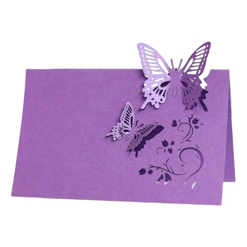 iKesoce Lot de 50 marque-places papillons marque-places de table de mariage, marque-place, papier pour communion baptême, violet foncé