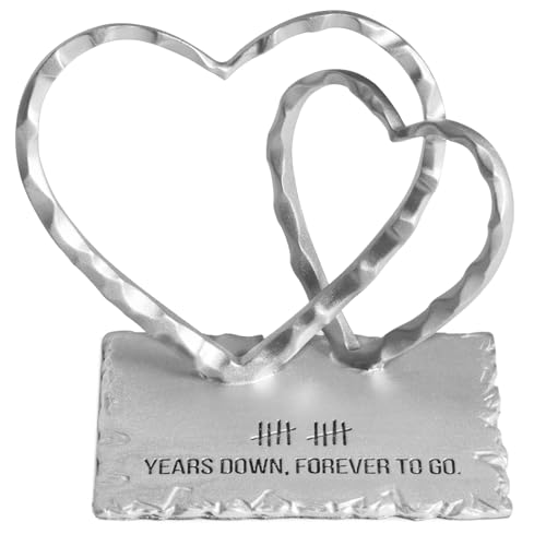 Product Image of the 10 Year Anniversary Tin Gifts for Him Her, 10th Wedding Anniversary Metal Two Hearts Sculpture Home Decor, Hand Forged Ten Year Keepsake for Husband Wife Couple, Includes Greeting Card & Gift Box