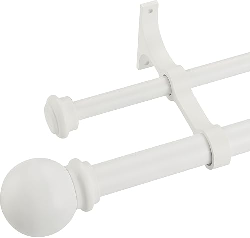 Miniatura 7 de Barra de cortina doble de 28 a 48 pulgadas, barras de cortina dobles ajustables de 1 pulgada para ventanas y puertas con remates redondos de bola y