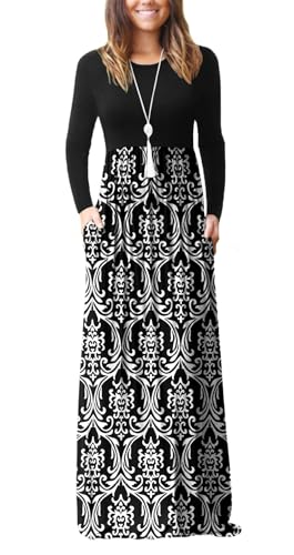 Image of EUOVMY Women's Long Sleeve Loose Maxi Dresses Casual Long Dresses with Pockets