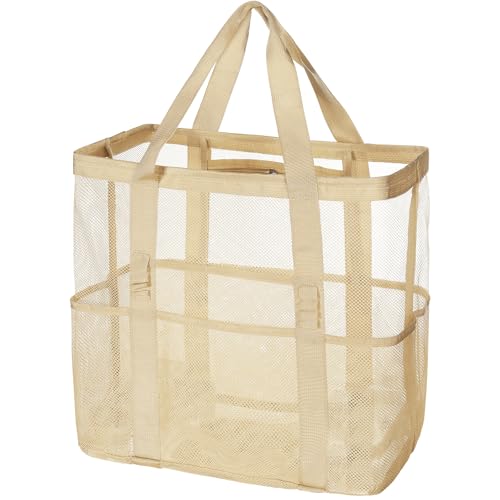Tavaleu Bolsa de praia – Bolsas de praia grandes para mulheres, sacola de malha com bolsos multifuncionais para viagens em família/férias/academia de natação/armazenamento