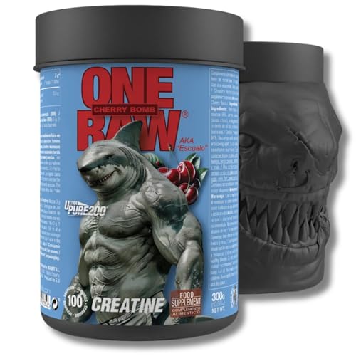 ZOOMAD LABS - One Raw Creatina Ultra Pure 200 Mesh, Polvos Pre y Post Entreno, Complemento aminoacidos, Suplemento Alimenticio para Deportistas en Polvo - 300 gr, Sabor Cherry Bomb