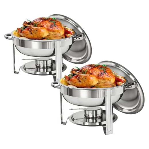 ZENY Pack of 2 Round Chafing Dish Full Size 5 Quart Stainless Steel Deep Pans Chafer Dish Set Buffet Catering Party Events Warmer Serving Set Utensils w/Fuel Holder