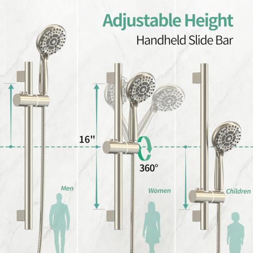Image of SR SUN RISE 12 inch Shower Faucet Set with Shower Slide Bar,Brushed Nickel