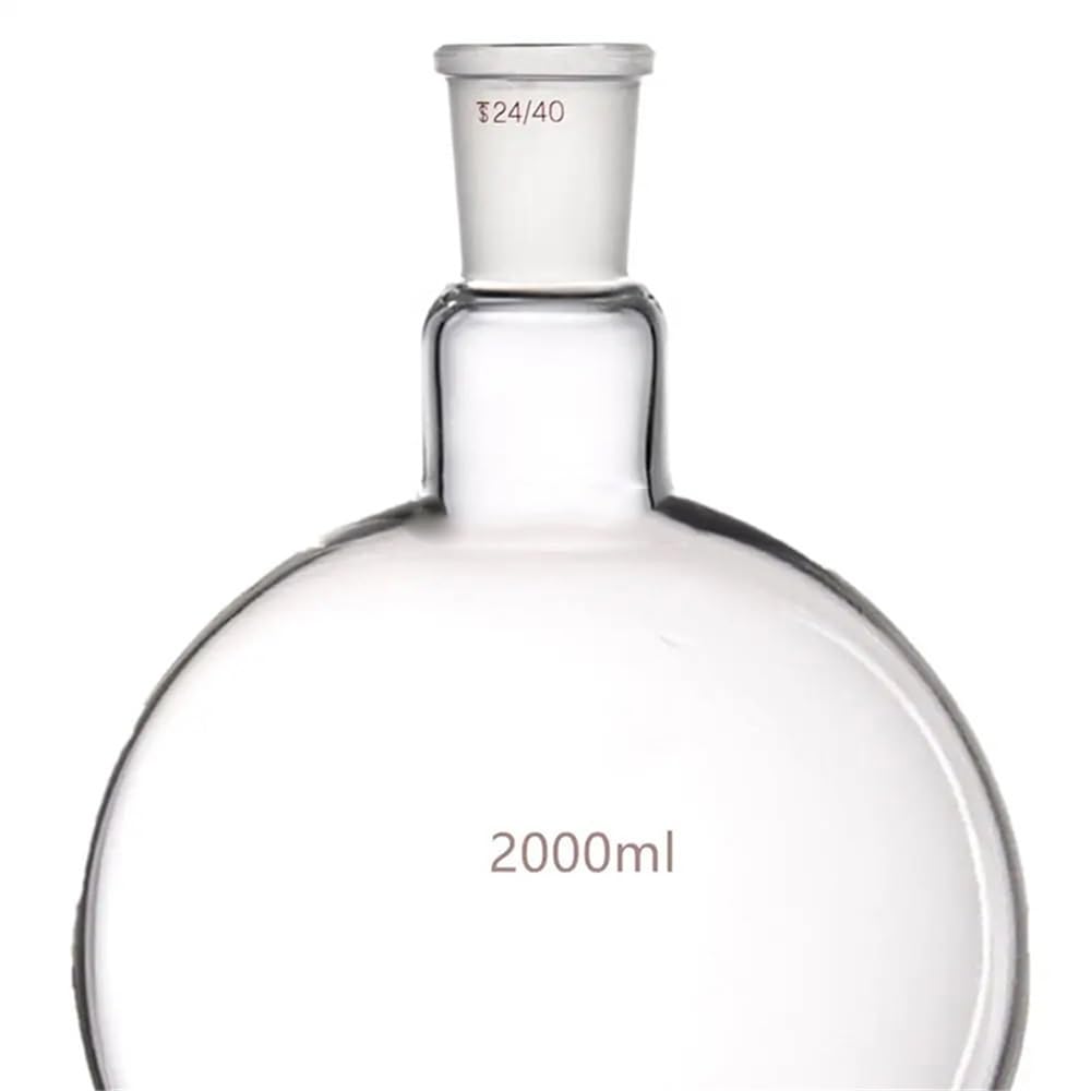 Cristalería de Laboratorio Matraz de vidrio de fondo plano de 2000 ml, 24/40, cuello de 1 boca, recipiente de laboratorio de 2 litros