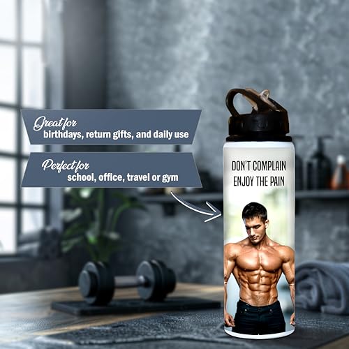 Image of SAVRI Personalized Aluminum Water Bottle Custom Photo Printed with Name 750 ml - Lightweight, Eco-Friendly Design Nozzle Sipper Perfect for gym lovers, runners