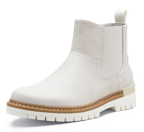 Vepose Women's Cloud Grey Chelsea Boots, 9519 Platform Chunky Heel Round Toe Ankle Boot, Slip on Short Boots with Elastic Band 10(Cloud White 11)