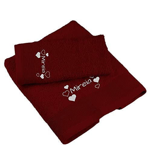 Saquitomagico Juego De Dos Toallas Bordadas Personalizadas Con Tu Nombre.Elige Tu Color Granate Saquitomagico Juego De Dos Toallas Bordadas Personalizadas Con Tu Nombre.Elige Tu Color Granate