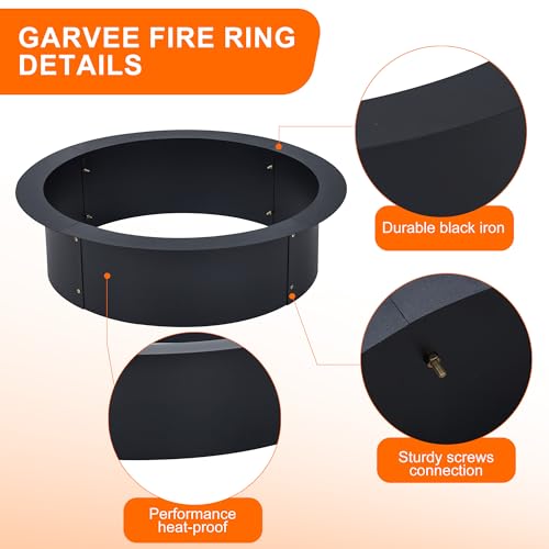 Garvee Fire Pit Ring 42 inches 36 inches Inside Diameter Heavy Duty Solid Steel Fire Ring Firepits Insert for Outside, Backyard, Liner DIY Campfire (42 x 36 x 10 Inches)