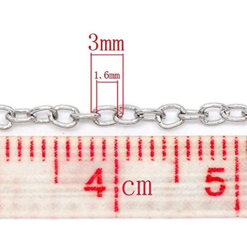 20M (65.6 Ft) - Silver Tone Links Open Chain - 3 x 2mm