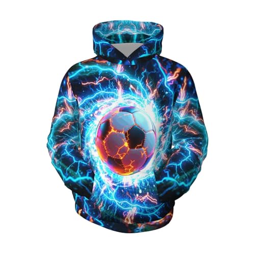 Ldvjkx Boys Soccer Hoodie Pullover 3D Printed Kids Neon Cool Sport Hooded Sweatshirt Casual Lightning Hoodies with Pocket Youth Boys Girls 9-10 Years Small