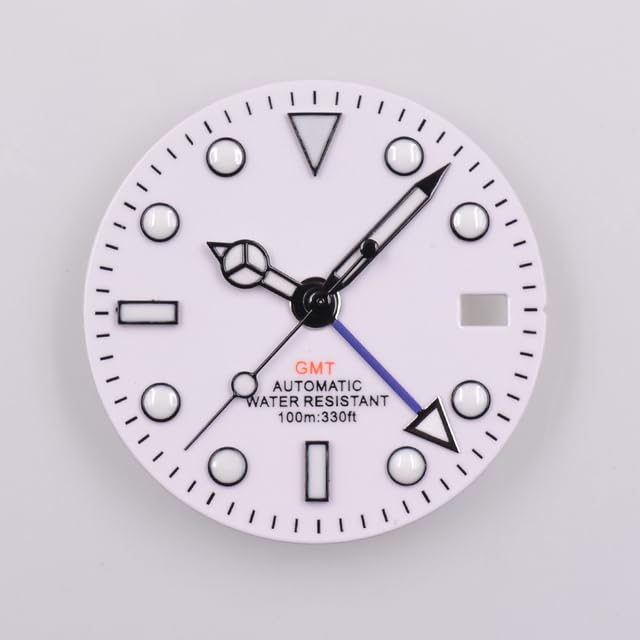 Generic - 29mm White Sterile Dial Watch GMT Hands Fit NH34 NH34A Movement Watch parts Custom LOGO Luminous Watch Dial