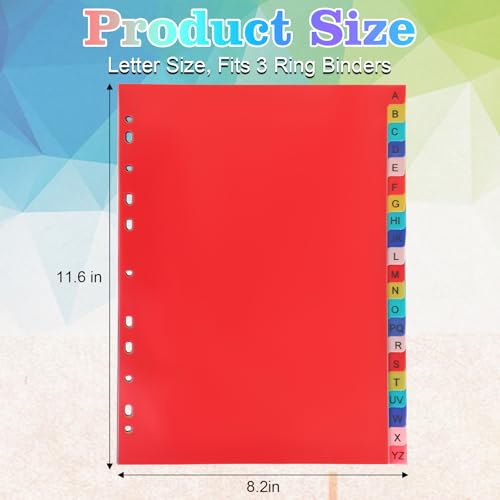 21 Tab A-Z Binder Dividers, Alphabet Plastic Binder Dividers with Multicolor Tabs, Letter Size 8.2\" x 11.6\", for 3 Ring Binders, Fits 2/3/4/11 Ring Notebook – Index Tab Dividers for Office School Home