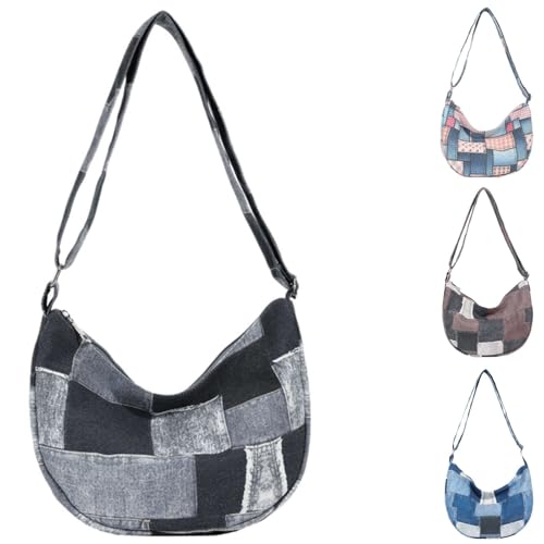 Denim Patchwork Shoulder Bag for Women, Jean Purses Hobo Bag Y2K Denim Tote Handbags Crossbody Tote