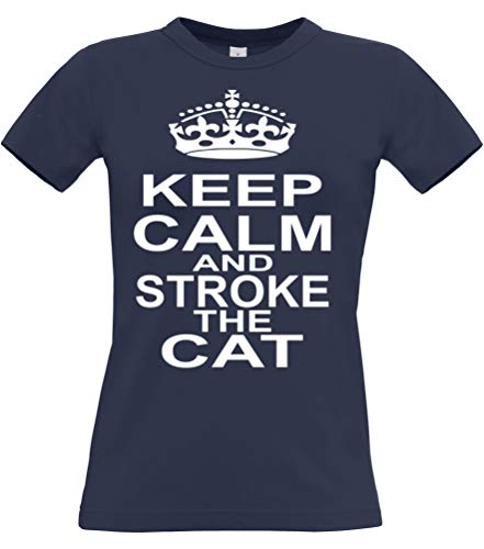 Image of Navy | Womens Fitted | L(12) | t-Shirt | Keep Calm and Stroke THE CAT