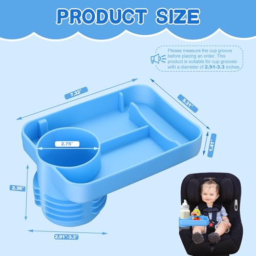 Image of Car Seat Cup Holder Snack Tray - Silicone Food Trays for Travel with Expandable Soft Rubber Base Fits Most Cup Holders Portable Accessories Essentials for Small Fruit, Toys Blue
