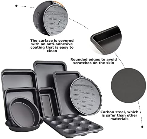 GiantexUK 10PCS Non-Stick Bakeware Set, Carbon Steel Baking Tray Set with Loaf Muffin Tray, Toast Tray, French Fries Pan, Cake Pan and Pizza Pan, Household Kitchen Baking Equipment