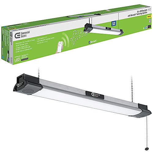 Commerical Electric 40 in. LED Brushed Nickel Shop Light with Bluetooth Speakers, Bright White, 4000K, 3500 Lumens, 50-Watt, Plug In