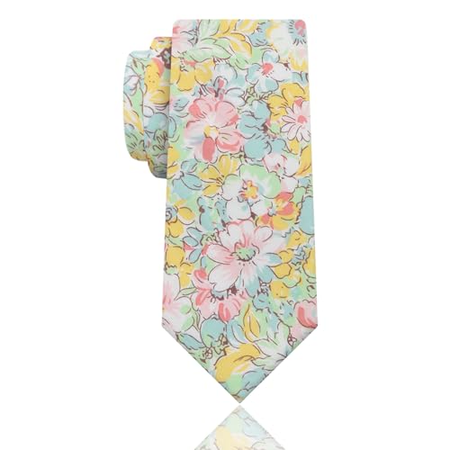 Image of Luckyvestir Mens Ties, Sage /Dusty Blue /Pink Floral Ties for Men, 2.76 inch Cotton Flower Necktie for Wedding /Groomsmen /Party