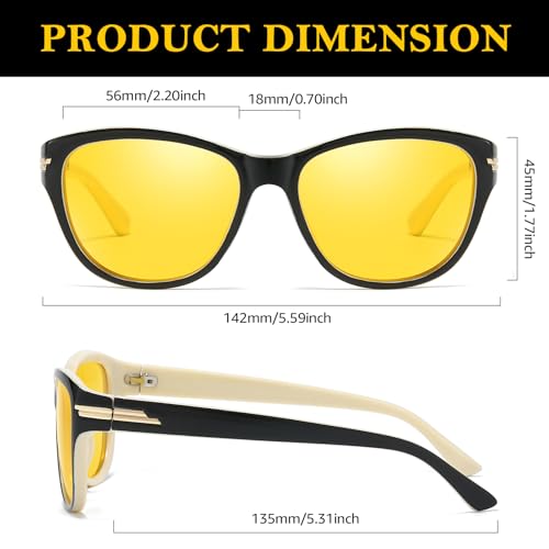TJUTR Women’s Night Vision Glasses for Driving, Polarized Yellow Lens Glasses for Night time Anti Glare TN25173
