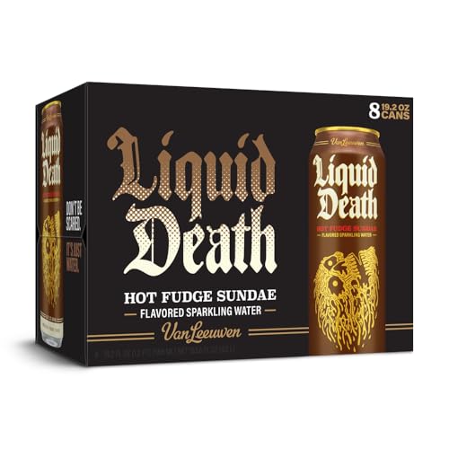 Image of Liquid Death x Van Leeuwen Hot Fudge Sundae Sparkling Water, 8-Pack (King Size 19.2oz Cans), Ice Cream Flavored Sparkling Beverage Sweetened With Real Agave, Low Calorie & Low Sugar