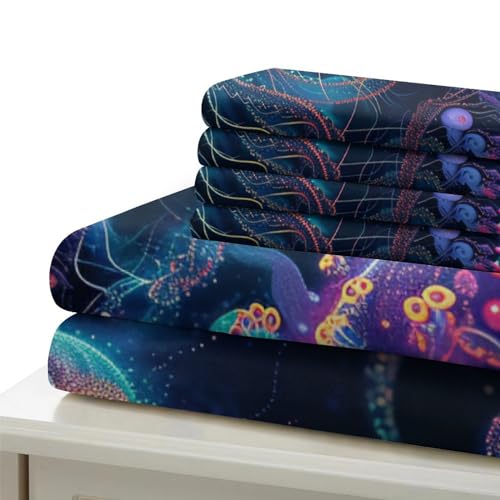 Housse de couette méduses 3D avec fermeture éclair robuste lit simple - 6