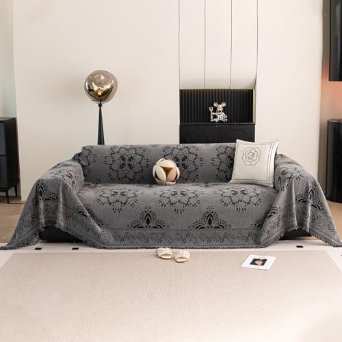 44# Blossom Medallion Grey chenille sofa throw cover color option