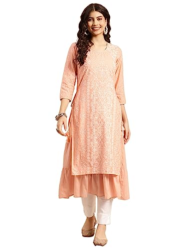 rangita Cotton Calf Length Printed Double Layered Kurti for Women...