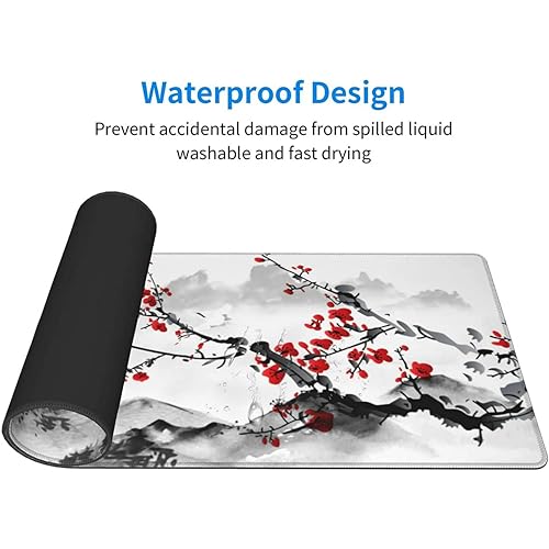 Image of Printed Gaming Mousepad - Premium Stitched Edges, Smooth Surface,Size 11x23 inches, Non-Slip Rubber Base - Ideal for Office & Gaming Setup (Watercolor Cherry Blossom)