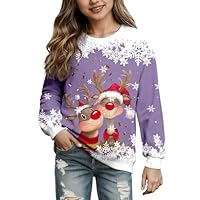 Jersey de Navidad para niña, Jersey Navideño Niña, Sudadera de Navidad con Cuello Redondo, Camiseta con Estampado Festivo navideño, Sudadera de Manga Larga, suéter de Navidad, Disfraz Festivo