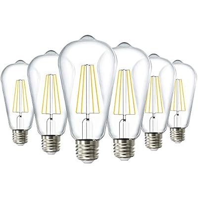 Sunco Lighting - 6 Pack Dusk to Dawn Light Bulbs LED Edison 3000K Warm White, CRI90 7W Equivalent 60W, Vintage Style ST64 Extra Bright Automatic Bulb, 800 Lumens, E26 Base, Light Sensing Outdoor UL