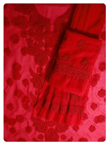 Image of Ada Hand Embroidered Lucknow Chikankari Unstitched Georgette Dress Material Suit Set for Women