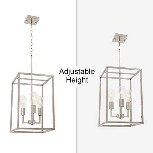 Vinluz 3 Light Classic Indoor Chandelier Brushed Nickel Finish Foyer Lantern Pendant Lighting For Hallway Kitchen Dining Room #TOP5