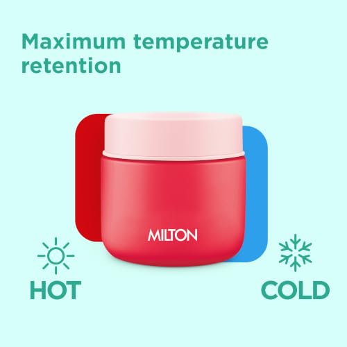 Image of Milton Grab N Go 350 Thermosteel Vacuum Insulated Food Jar|Hot & Cold Thermal Flask|Double Walled| Leak Proof | Ideal for carrying Soup, Khichdi, Sweet Corn to Office, School & Travelling, 350 ml, Red