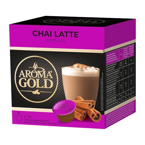 AROMA GOLD Dolce Gusto Chai Latte Pods 16 Capsules Chai Latte Capsules Dolce Gusto Compatible Black Tea with Cinnamon & Exotic Indian Spices Rich Creamy & Aromatic Beverage Chai Pods