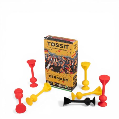 TOSSIT Spiel Saugnapf Darts Indoor Outdoor Drinnen Draußen Boccia Petanque Wurfspiel Nachhaltig langlebig Silikon Boden oder Wand Starter Pack World Football Edition Germany